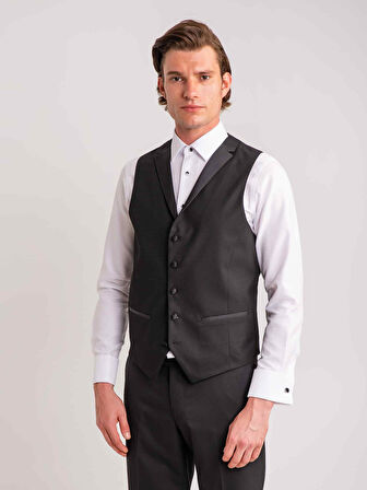 Dufy Siyah Erkek Modern Fit Armürlü Mono Yaka Smokin Takım - 61314