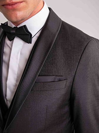 Dufy Siyah Erkek Modern Fit Çizgili Şal Yaka Smokin Takım - 61335