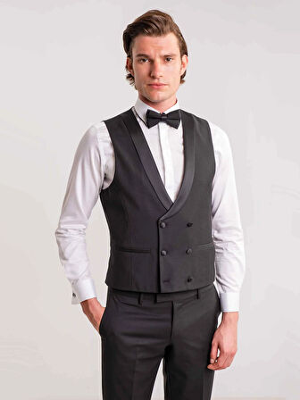 Dufy Siyah Erkek Modern Fit Çizgili Şal Yaka Smokin Takım - 61335