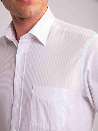 Dufy Beyaz Erkek Regular Fit Çizgili Wilson Yaka Uzun Kol Gömlek - 63131