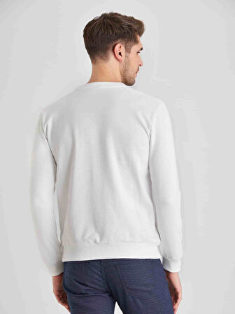 Dufy Beyaz Erkek Modern Fit Düz Casual Yuvarlak Yaka Sweatshirt - 66102