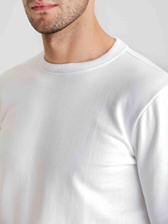 Dufy Beyaz Erkek Modern Fit Düz Casual Yuvarlak Yaka Sweatshirt - 66102