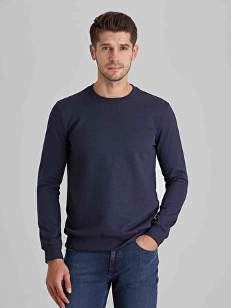 Dufy Lacivert Erkek Modern Fit Düz Casual Yuvarlak Yaka Sweatshirt - 66126