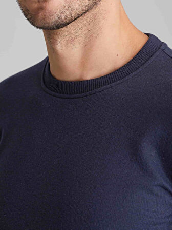 Dufy Lacivert Erkek Modern Fit Düz Casual Yuvarlak Yaka Sweatshirt - 66126
