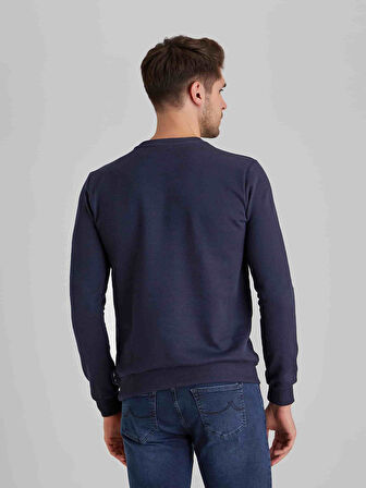 Dufy Lacivert Erkek Modern Fit Düz Casual Yuvarlak Yaka Sweatshirt - 66126