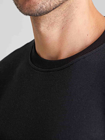 Dufy Siyah Erkek Modern Fit Düz Casual Yuvarlak Yaka Sweatshirt - 66144
