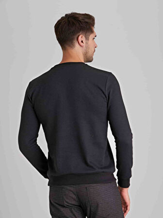 Dufy Siyah Erkek Modern Fit Düz Casual Yuvarlak Yaka Sweatshirt - 66144