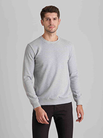 Dufy Açık Gri Erkek Modern Fit Düz Casual Yuvarlak Yaka Sweatshirt - 66162