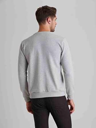 Dufy Açık Gri Erkek Modern Fit Düz Casual Yuvarlak Yaka Sweatshirt - 66162