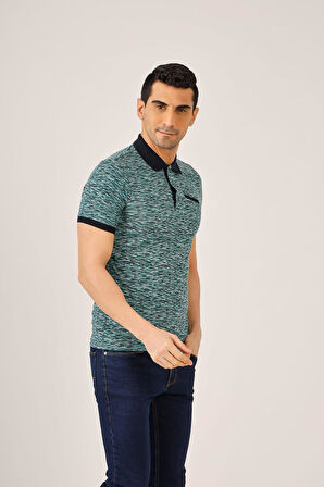 Dufy Yeşil Erkek Regular Fit Desenli Polo Yaka Tshirt - 69991