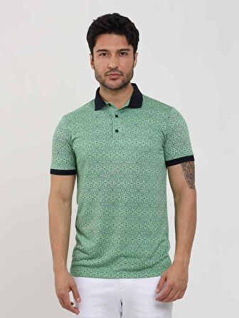 Dufy Yeşil Erkek Slim Fit Desenli Polo Yaka Tshirt - 70006