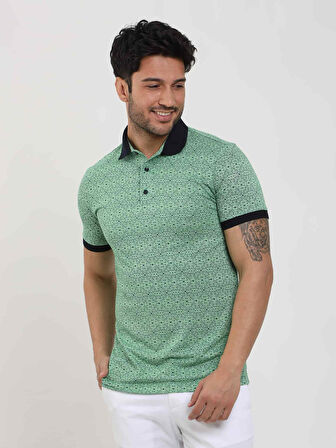 Dufy Yeşil Erkek Slim Fit Desenli Polo Yaka Tshirt - 70006