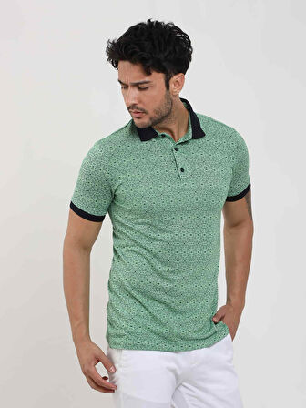 Dufy Yeşil Erkek Slim Fit Desenli Polo Yaka Tshirt - 70006