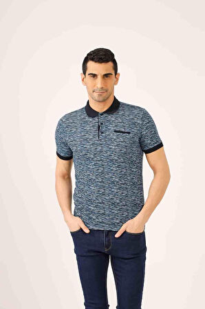 Dufy Lacivert Erkek Regular Fit Desenli Polo Yaka Tshirt - 70031