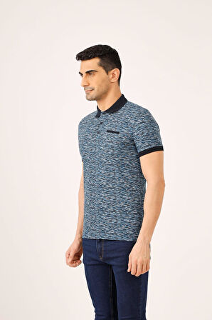 Dufy Lacivert Erkek Regular Fit Desenli Polo Yaka Tshirt - 70031