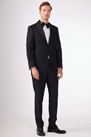 Dufy Siyah Erkek Slim Fit   Mono Yaka Smokin Takım - 79125