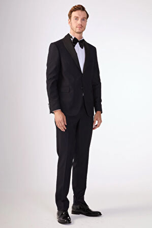 Dufy Siyah Erkek Slim Fit   Mono Yaka Smokin Takım - 79125
