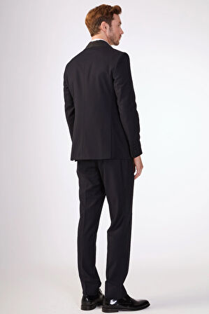 Dufy Siyah Erkek Slim Fit   Mono Yaka Smokin Takım - 79125