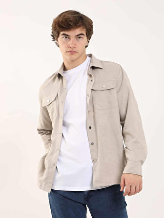 Dufy Bej Erkek Regular Fit Düz Brent Yaka Uzun Kol Gömlek - 84095