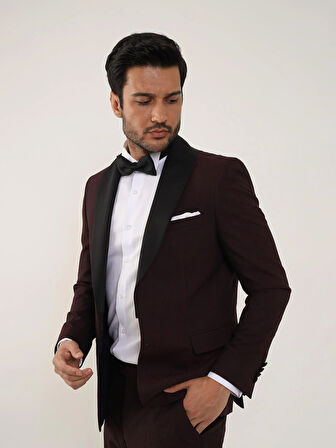 Dufy Siyah Erkek Slim Fit Düz Sivri Yaka Smokin Takım - 84185