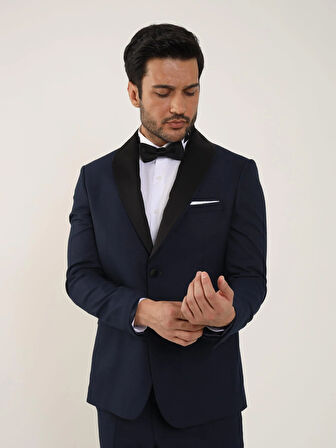 Dufy Lacivert Erkek Slim Fit Düz Sivri Yaka Smokin Takım - 84192