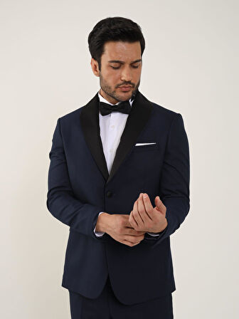 Dufy Lacivert Erkek Slim Fit Düz Sivri Yaka Smokin Takım - 84192