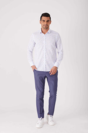 Dufy Beyaz Erkek Slim Fit Desenli Brent Yaka Uzun Kol Gömlek - 85368