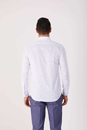 Dufy Beyaz Erkek Slim Fit Desenli Brent Yaka Uzun Kol Gömlek - 85368