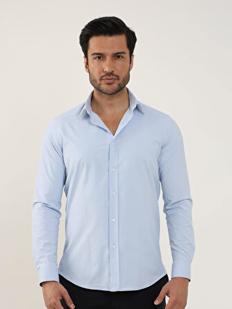 Dufy Mavi Erkek Slim Fit Düz Klasik Yaka Uzun Kol Gömlek - 88174