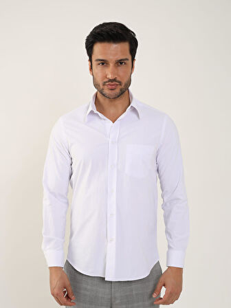 Dufy Beyaz Erkek Regular Fit Düz Brent Yaka Uzun Kol Gömlek - 88184
