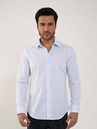 Dufy Açık Mavi Erkek Slim Fit Düz Klasik Yaka Uzun Kol Gömlek - 88354