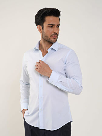 Dufy Açık Mavi Erkek Slim Fit Düz Klasik Yaka Uzun Kol Gömlek - 88354