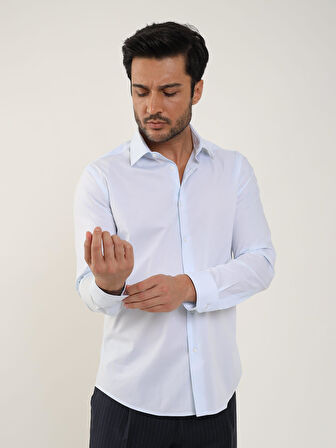 Dufy Açık Mavi Erkek Slim Fit Düz Klasik Yaka Uzun Kol Gömlek - 88354