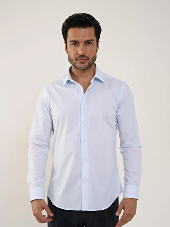 Dufy Açık Mavi Erkek Slim Fit Düz Klasik Yaka Uzun Kol Gömlek - 88354