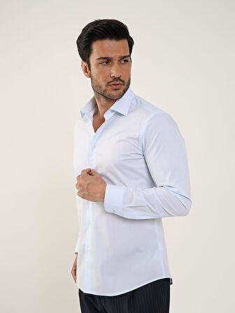 Dufy Açık Mavi Erkek Slim Fit Düz Klasik Yaka Uzun Kol Gömlek - 88354