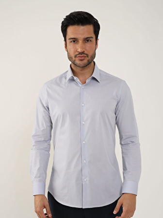 Dufy Açık Gri Erkek Slim Fit Düz Klasik Yaka Uzun Kol Gömlek - 88364