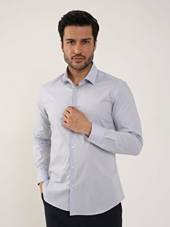 Dufy Açık Gri Erkek Slim Fit Düz Klasik Yaka Uzun Kol Gömlek - 88364