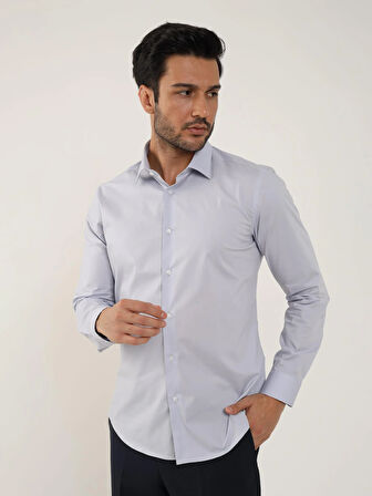 Dufy Açık Gri Erkek Slim Fit Düz Klasik Yaka Uzun Kol Gömlek - 88364