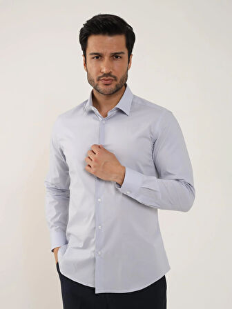 Dufy Açık Gri Erkek Slim Fit Düz Klasik Yaka Uzun Kol Gömlek - 88364
