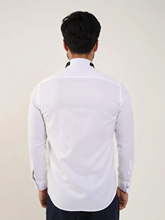 Dufy Beyaz Erkek Slim Fit Düz Ata Yaka Uzun Kol Gömlek - 89394