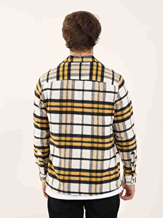Dufy Sarı Erkek Regular Fit Ekose Desenli Brent Yaka Uzun Kol Oduncu Gömlek - 90497
