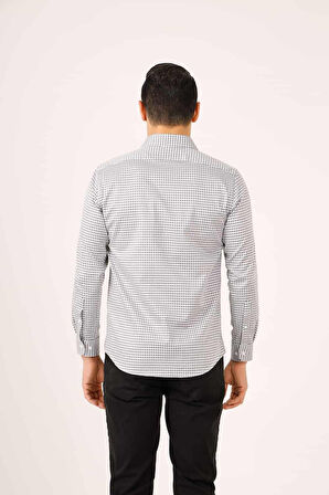Dufy Koyu Gri Erkek Slim Fit Ekose Desenli Yarım İtalyan Yaka Uzun Kol Gömlek - 90539