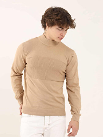 Dufy Camel Erkek Regular Fit Desenli Dik Yaka Kazak - 90639