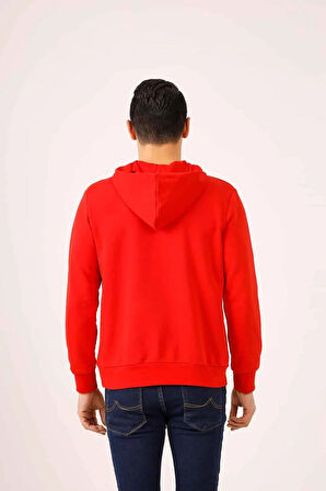 Dufy Kırmızı Erkek Regular Fit Baskılı  Kapüşonlu Sweatshirt - 90915