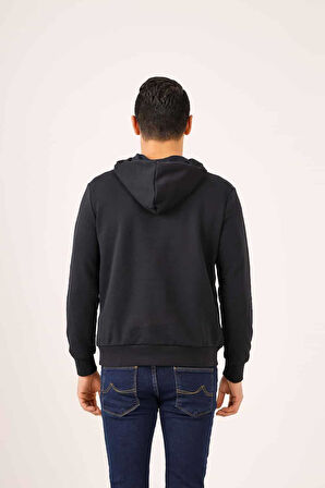 Dufy Lacivert Erkek Regular Fit Baskılı  Kapüşonlu Sweatshirt - 90920