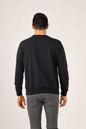 Dufy Lacivert Erkek Regular Fit Baskılı Pamuklu Bisiklet Yaka Sweatshirt - 90925