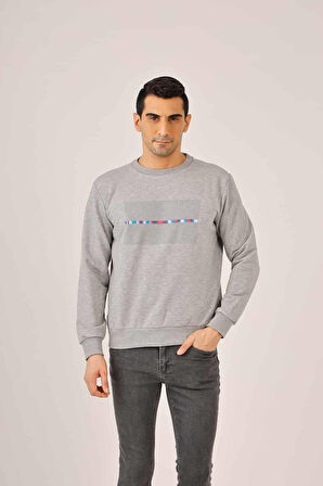 Dufy Gri Melanj Erkek Regular Fit Baskılı Pamuklu Bisiklet Yaka Sweatshirt - 90935