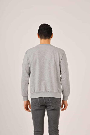 Dufy Gri Melanj Erkek Regular Fit Baskılı Pamuklu Bisiklet Yaka Sweatshirt - 90935