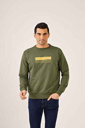 Dufy Haki Erkek Regular Fit Baskılı  Bisiklet Yaka Sweatshirt - 90940