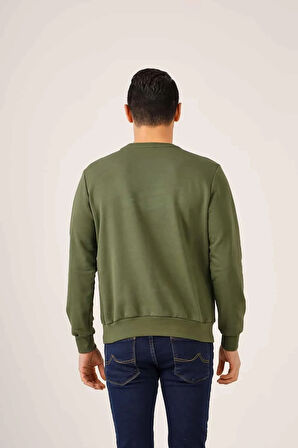 Dufy Haki Erkek Regular Fit Baskılı  Bisiklet Yaka Sweatshirt - 90940